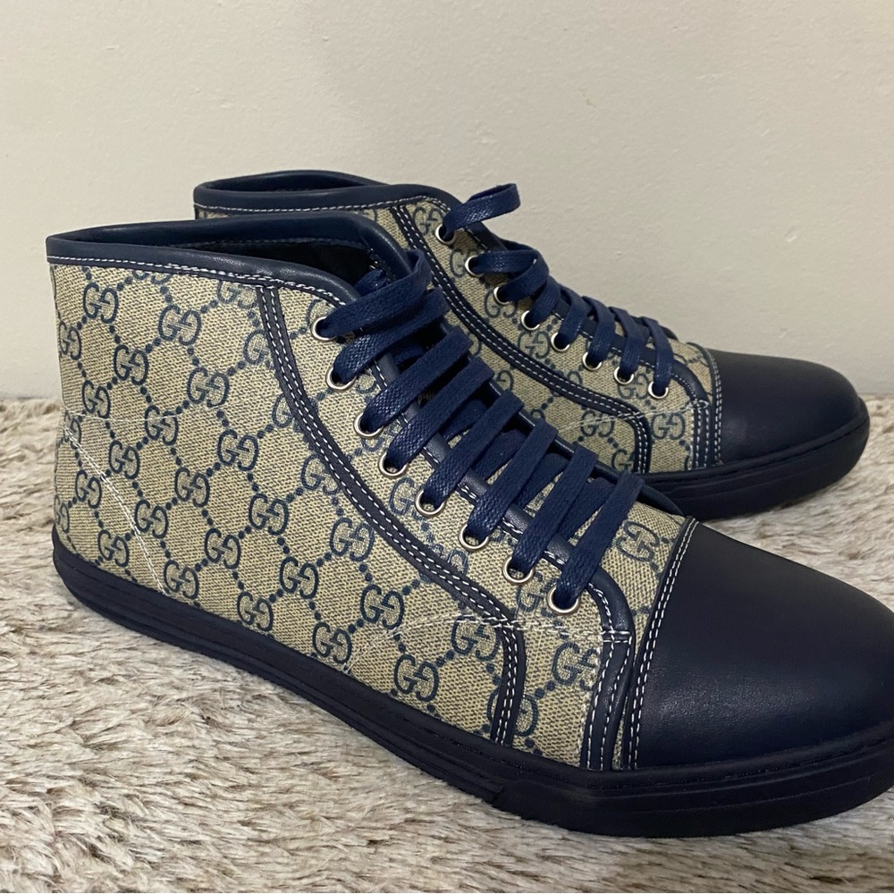 Blue and Beige High-Top Sneakers